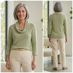 Eileen Fisher M Modern Contemporary Quiet Luxury Pistachio Cowl Neck Sweater